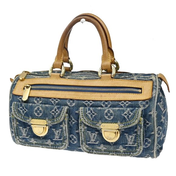 LOUIS VUITTON Neo Speedy Hand Bag Monogram Denim Leather Blue - Picture 1 of 16